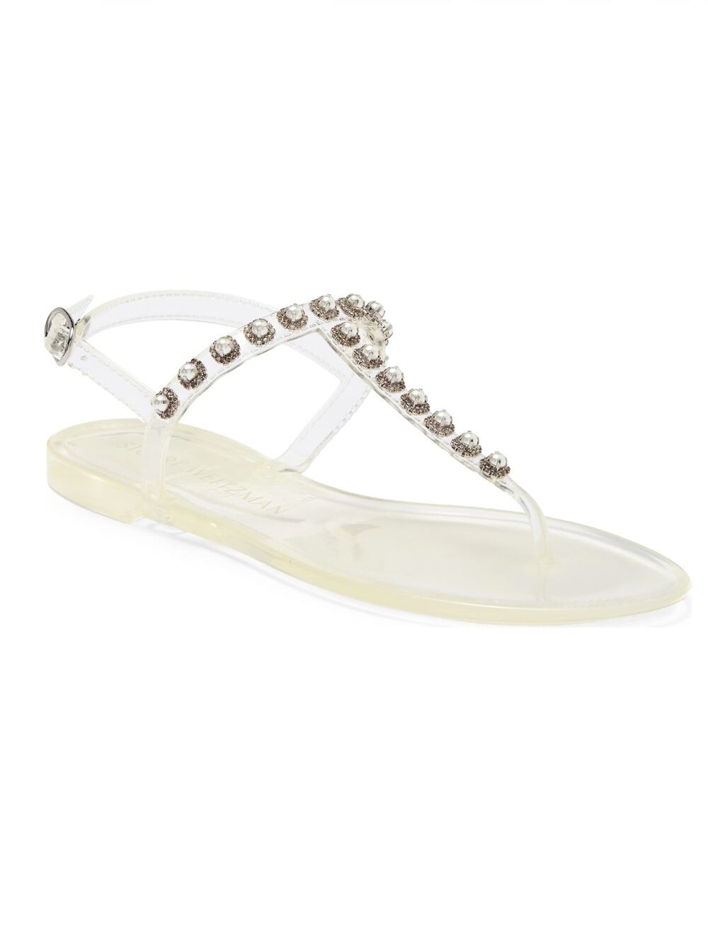 Stuart Weitzman Womens 9 Clear Crystal Jelly Thong Sandals Designer Luxe